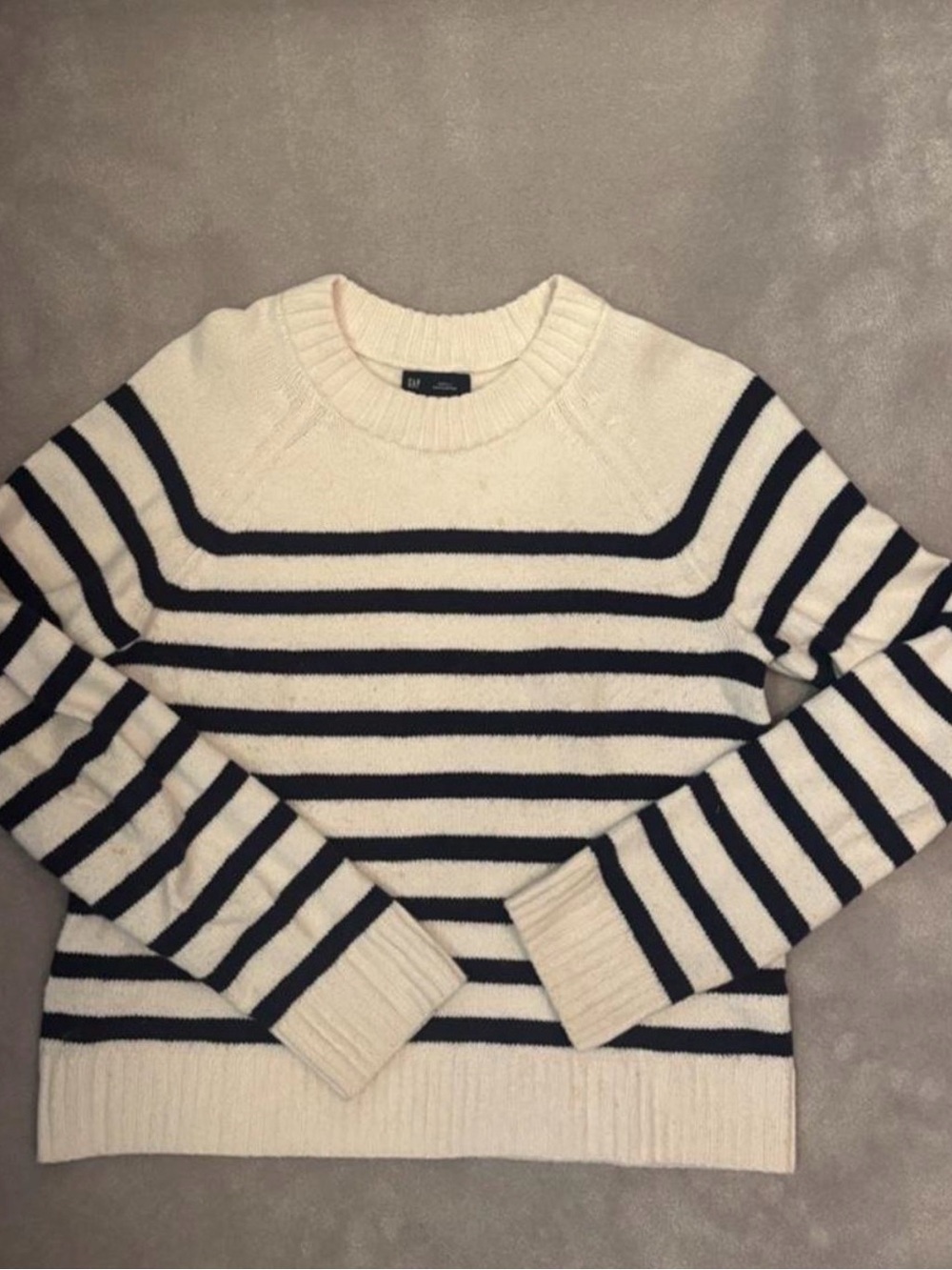 GAP White and Black Striped Crewneck Sweater
